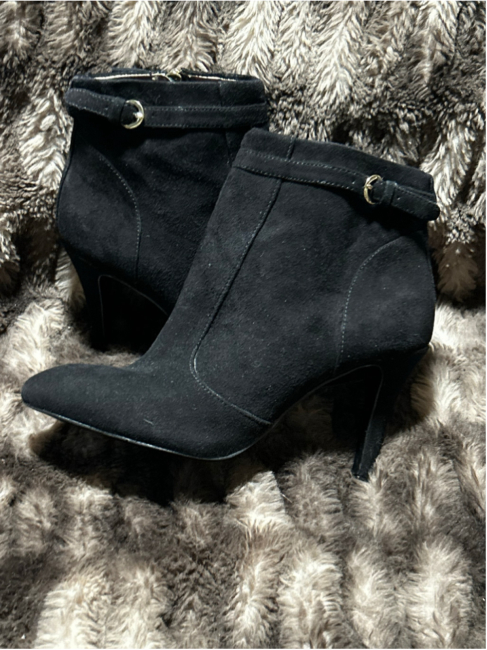 Women's Nine West Black Suede Ankle Boots with Gold Accents